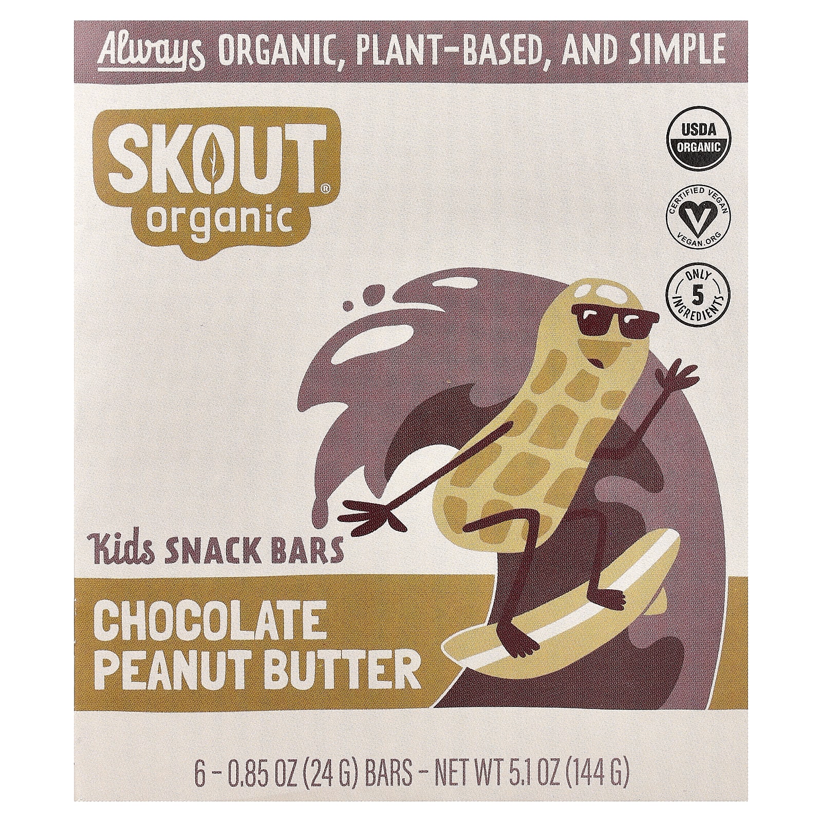 Skout Organic, детские батончики-снеки, с шоколадом и арахисовой пастой, 6 шт. по 24 г (0,85 унции)