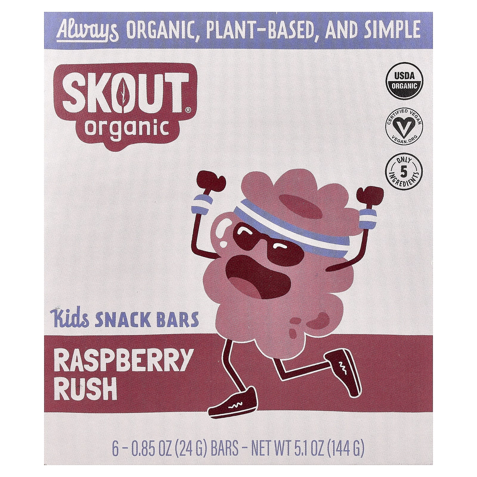 Skout Organic, детские батончики-снеки, с малиной, 6 батончиков по 24 г (0,85 унции)