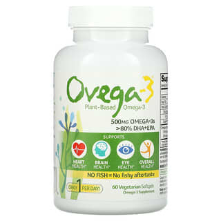 Ovega-3, حمضا أوميجا-3 النباتيان الدوكوساهكسانويك والإيكوسابنتاينويك، 500 ملجم، 60 كبسولة هلامية نباتية