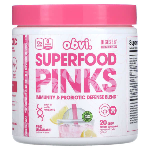 Obvi, Superfood Pinks，粉色檸檬水味，4.37 盎司（124 克）