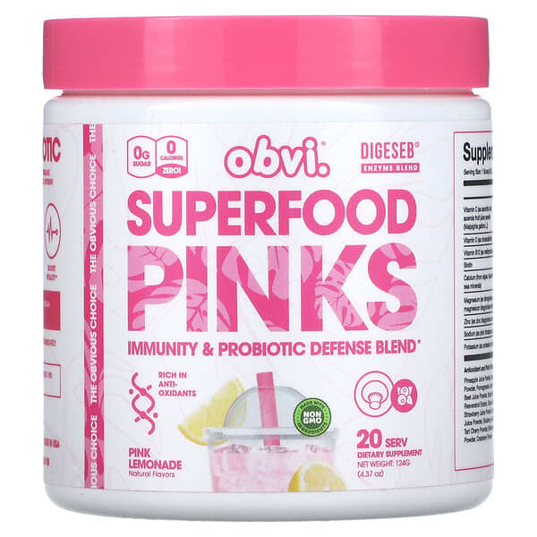 Obvi‏, Superfood Pinks, לימונדה ורודה, 124 גרם (4.37 אונקיות)