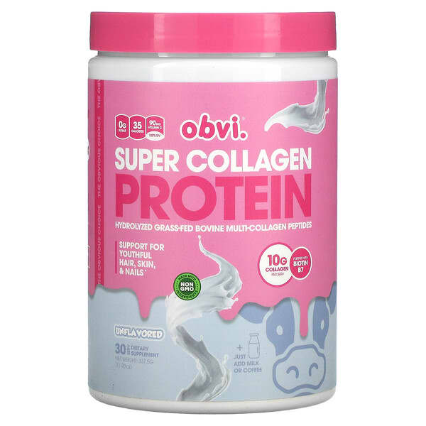 Obvi, Super Collagen Protein, Unflavored, 11.90 oz (337.5 g)