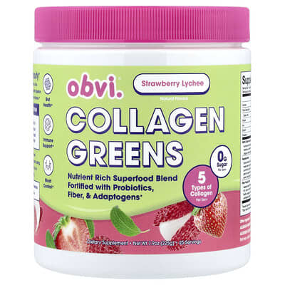 Obvi, Collagen Green+, Strawberry and Lychee, 7.9 oz (225 g)
