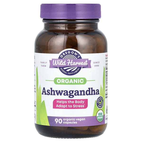 Organic Ashwagandha, 90 Organic Vegan Capsules (400 mg per Capsule)