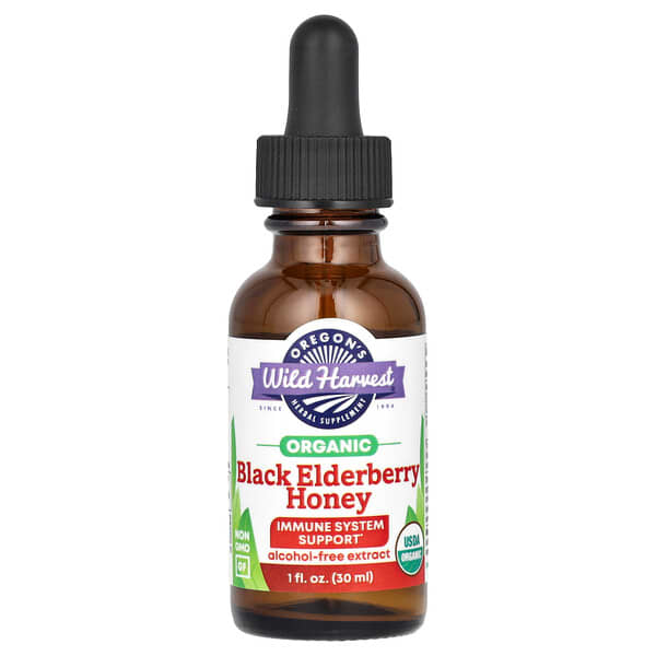 Oregon's Wild Harvest Organic Black Elderberry Honey, Alcohol Free, 1 fl oz (30 ml)