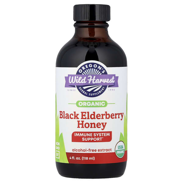 Oregon's Wild Harvest Organic Black Elderberry Honey Extract, Alcohol-Free, 4 fl oz (118 ml)