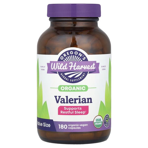 Oregon's Wild Harvest Organic Valerian, 180 Vegan Capsules (450 mg per Capsule)