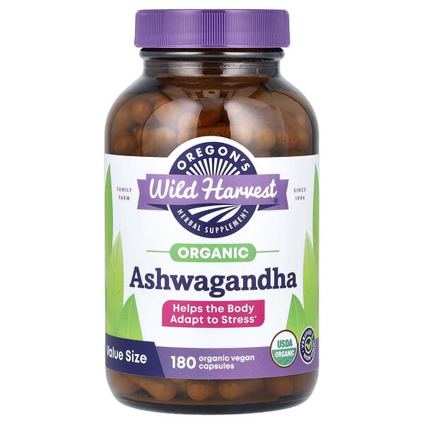 Organic Ashwagandha, 180 Organic Vegan Capsules (400 mg per Capsule)