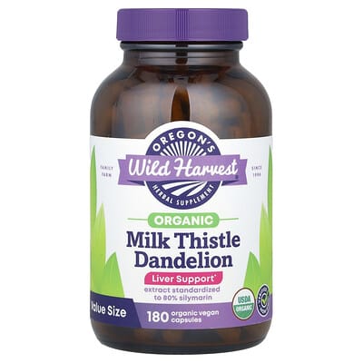 Oregon's Wild Harvest, Organic Milk Thistle and Dandelion, 180 Vegan Capsules