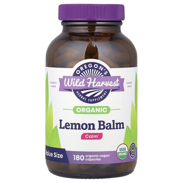 Oregon's Wild Harvest Organic Lemon Balm, 180 Organic Vegan Capsules (375 mg per Capsule)