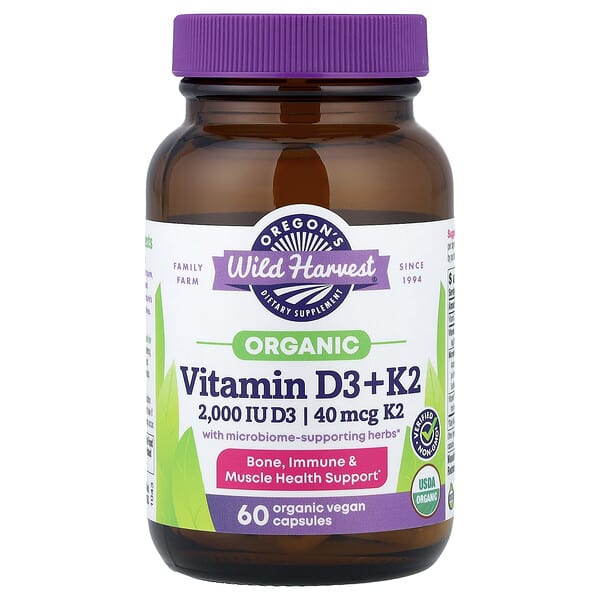 Oregon's Wild Harvest, Organic Vitamin D3 + K2, 60 Organic Vegan Capsules