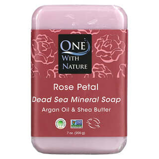 One with Nature, 三重研磨礦物香皂，玫瑰花瓣，7盎司（200克）