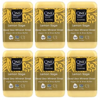 One with Nature, Dead Sea Mineral Bar Soap, Lemon Sage, 6 Count, 198 g (7 oz) Each
