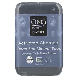 One with Nature, Barre de savon minéral de la mer Morte, Charbon actif, 200 g