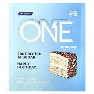 One Brands, Barrita proteica ONE®, Pastel de cumpleaños, 12 barritas, 60 g (2,12 oz) cada una