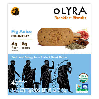 Olyra, органическое печенье для завтрака, инжирный анис, 4 упаковки по 37,5 г (1,32 унции)