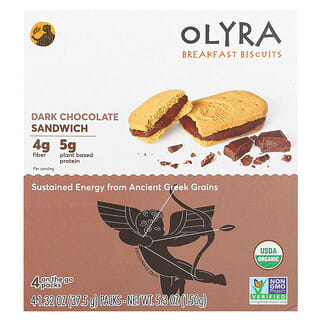 Olyra, органическое печенье для завтрака, сэндвич с темным шоколадом, 4 упаковки по 37,5 г (1,32 унции)