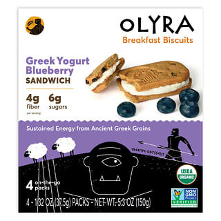 Olyra, органическое печенье для завтрака, сэндвич из греческого йогурта и голубики, 4 упаковки по 37,5 г (1,32 унции)