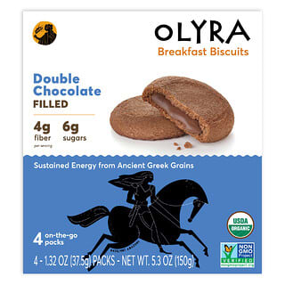 Olyra, Galletas para el desayuno, Rellenas con crema, Doble chocolate, 4 paquetes de 37,5 g (1,32 oz) cada uno