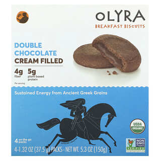 Olyra, Organic Breakfast Biscuits, Double Chocolate Cream Filled, 4 Packs 1.32 oz (37.5 g) Each