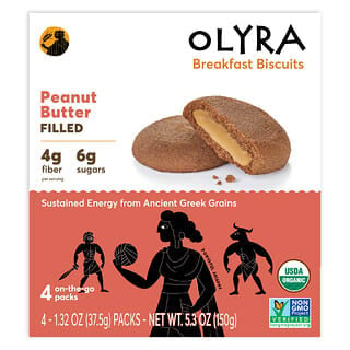Olyra, Galletas orgánicas para el desayuno, Rellenas de crema de mantequilla de maní, 4 paquetes, 37,5 g (1,32 oz) cada uno