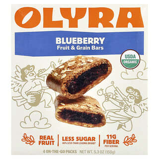 Olyra, Bocaditos de frutas y cereales, Arándano azul, 4 paquetes, 37,5 g (1,32 oz) cada uno