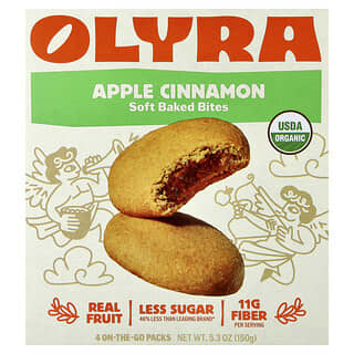 Olyra, Bouchées tendres cuites au four, Pomme et cannelle, 4 sachets à emporter, 150 g