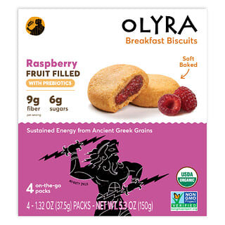 Olyra, органическое печенье для завтрака, с малиновой начинкой, 4 упаковки по 37,5 г (1,32 унции)