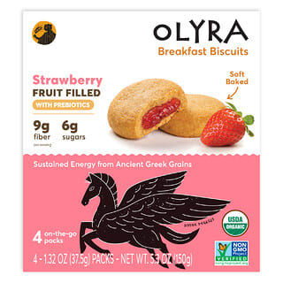 Olyra, органическое печенье для завтрака, с клубничной начинкой, 4 упаковки по 37,5 г (1,32 унции)