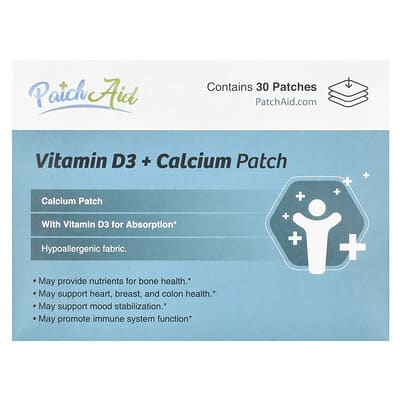 PatchAid, Vitamin D3 + Calcium Patch, 30 Tablets
