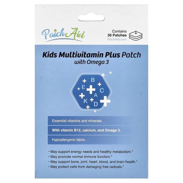 PatchAid, Kids Multivitamin Plus, детский пластырь с омега-3, 30 пластырей