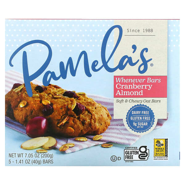 Pamela's Products, 零食棒，燕麥蔓越橘杏仁，5 根，每根 1.41 盎司（40 克）