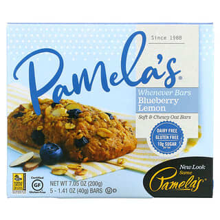 Pamela's Products, Barritas Whenever, Avena, arándano azul y limón, 5 barritas, 40 g (1,41 oz) cada una
