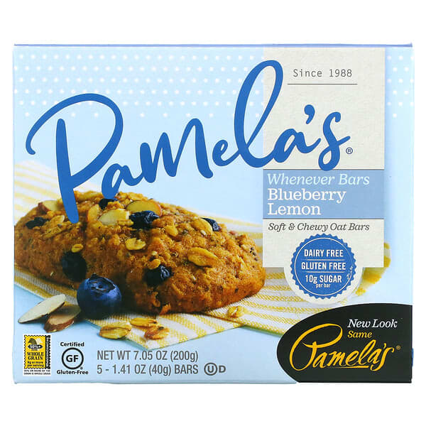 Pamela's Products, 零食棒，燕麥藍莓檸檬，5 根，每根 1.41 盎司（40 克）