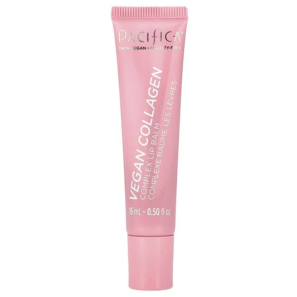 Pacifica, Kolagen Vegan, Pelembap Bibir Kompleks, Cupcake Vanila Pink Shimmer, 15 ml (0,5 ons cairan)