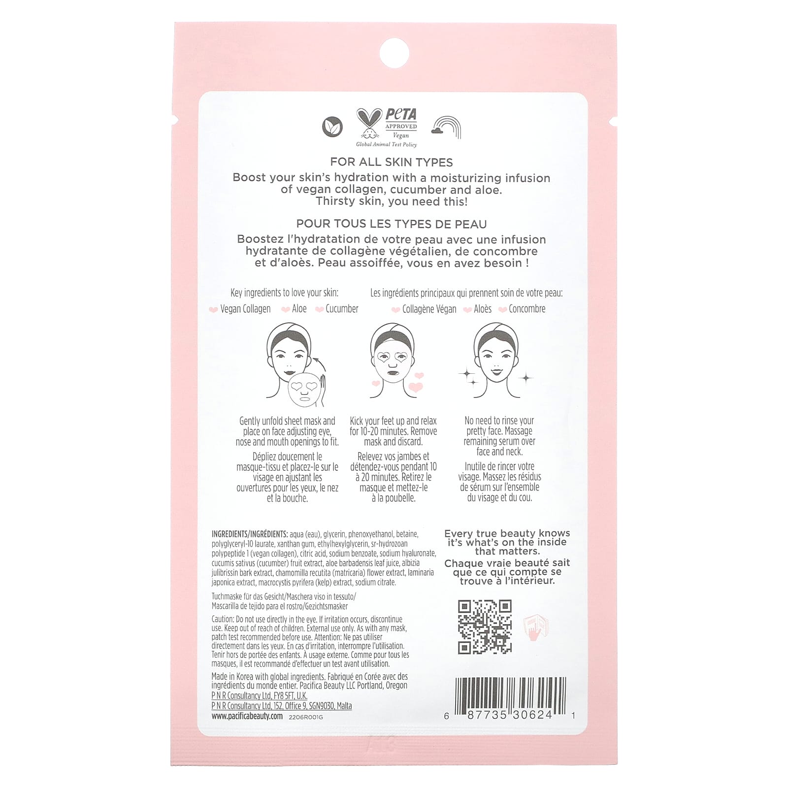 Pacifica, Hydrate & Plump Beauty Facial Mask, Vegan Collagen, 1 Sheet ...