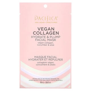Pacifica, Masque beauté hydratant et repulpant, Collagène vegan, 1 masque en tissu, 18 ml