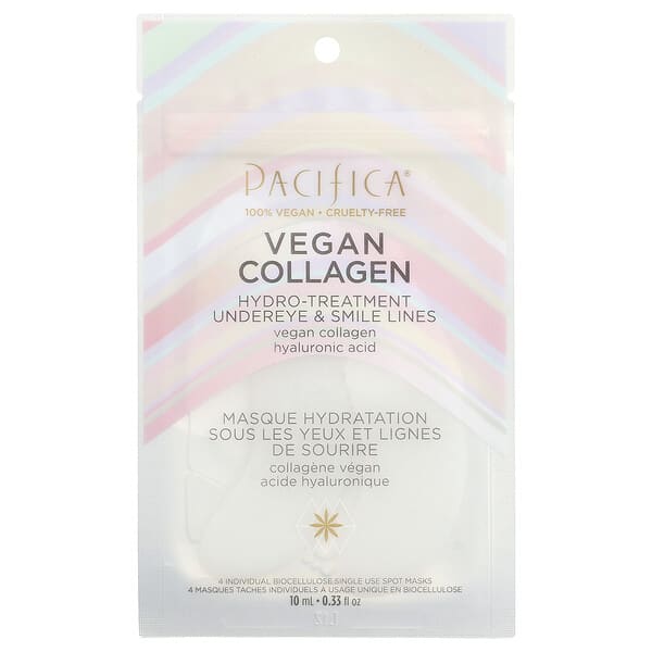 Pacifica, 비건 콜라겐, 하이드로 트리트먼트 눈 밑 및 스마일 라인, 스팟 마스크 4개, 10ml(0.33fl oz)