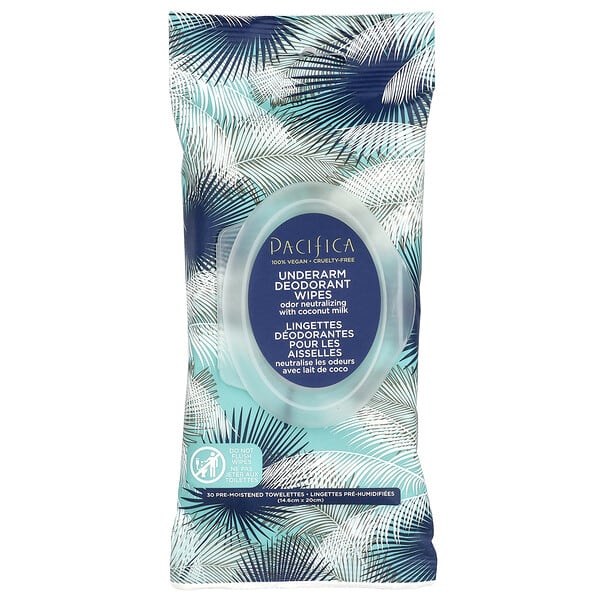 Pacifica, Șervețele deodorante pentru subrat cu lapte de cocos, 30 de prosoape pre-umezite