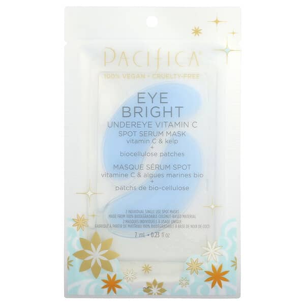 Pacifica, 아이 브라이트, 언더아이 비타민C 스팟 세럼 뷰티 마스크, 모든 피부용, 스팟 마스크 2매, 7ml(0.23fl oz)