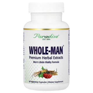 Paradise Herbs, Whole-Man, формула для поддержки жизненной силы мужского либидо, 60 вегетарианских капсул