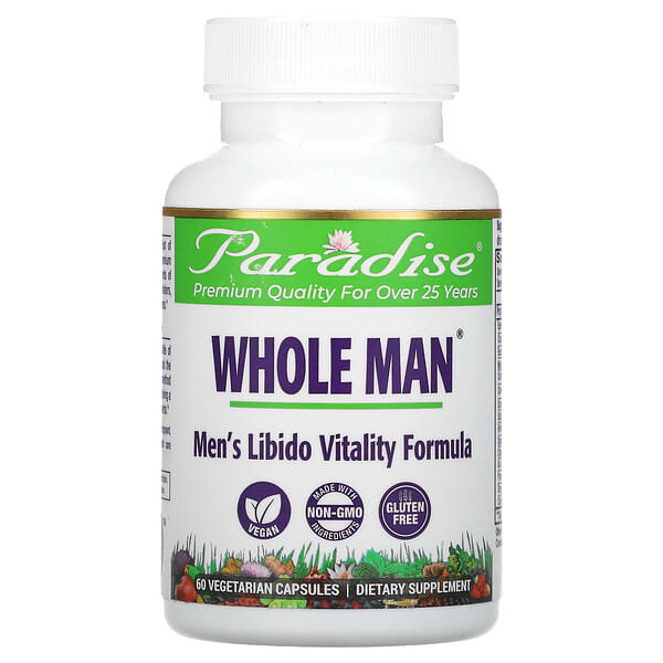Paradise Herbs, Whole-Man（ホールマン）、男性用フォーミュラ、ベジカプセル60粒