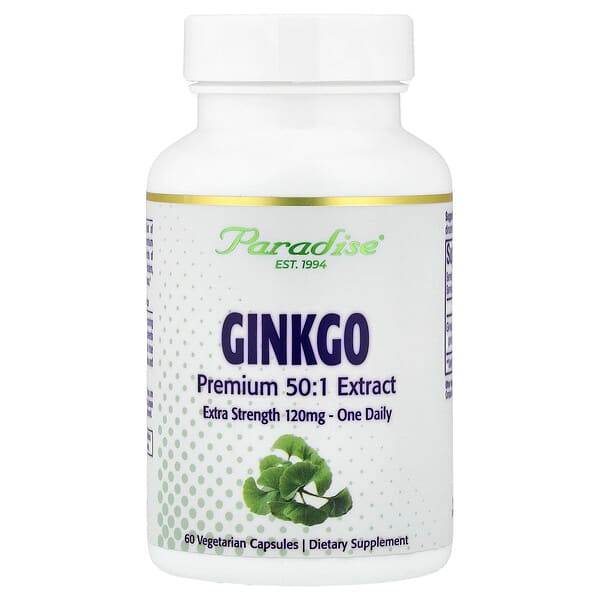 Paradise Herbs, Ginkgo, 120 mg, 60 Vegetarian Capsules — product photo 1