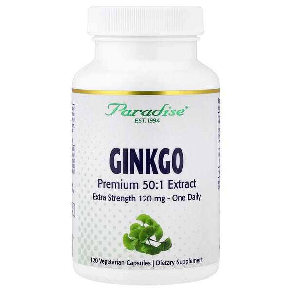 Paradise Herbs, Ginkgo, 120 mg, 120 Vegetarian Capsules — product photo 1