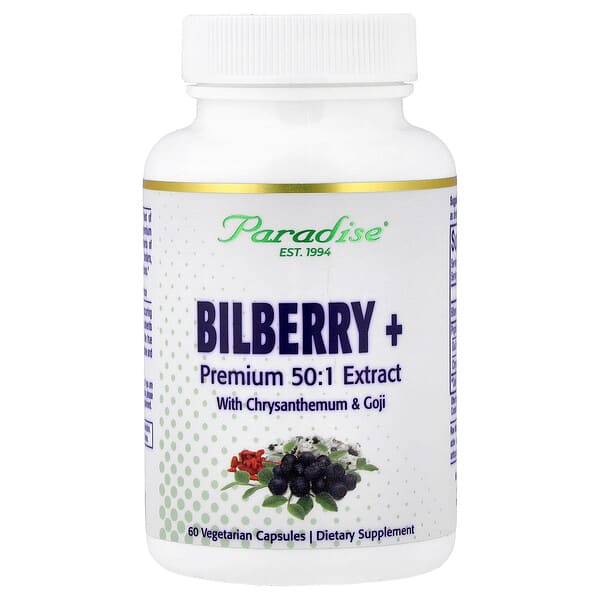 Paradise Herbs, Bilberry+ With Chrysanthemum & Goji, 60 Vegetarian Capsules — product photo 1