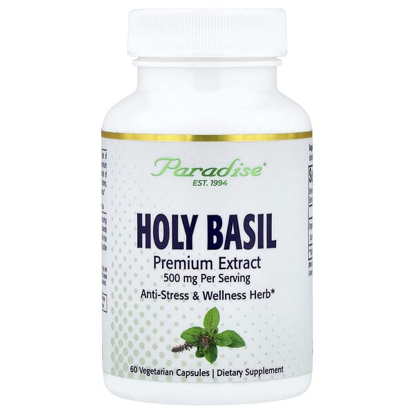 Paradise Herbs Holy Basil, 60 Vegetarian Capsules (250 mg per Capsule)