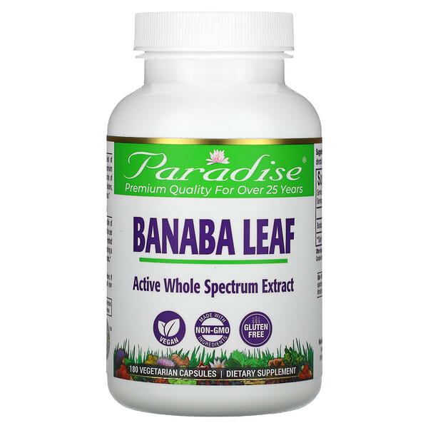 Paradise Herbs, Banaba Leaf, 180 вегетарианских капсул