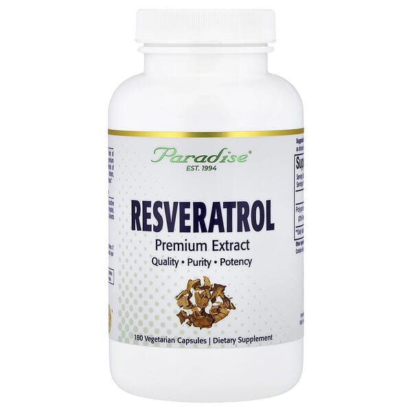 Paradise Herbs Resveratrol Premium Extract, 180 Vegetarian Capsules (100 mg per Capsule)