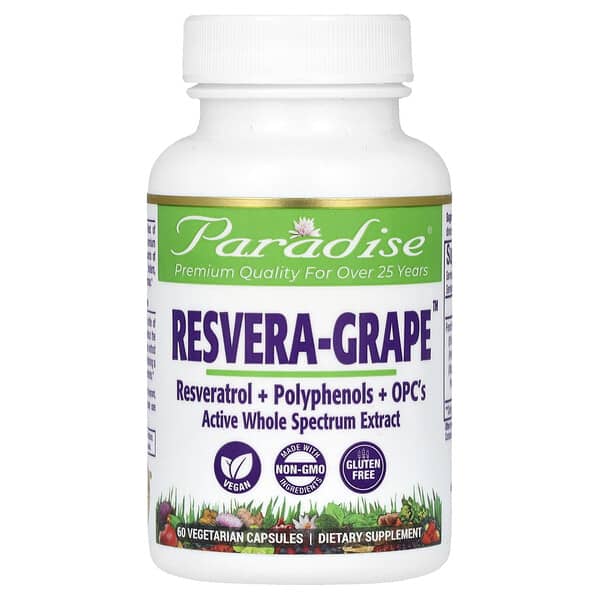 Paradise Herbs, Resvera y uva, 60 cápsulas vegetales (250 mg por cápsula)