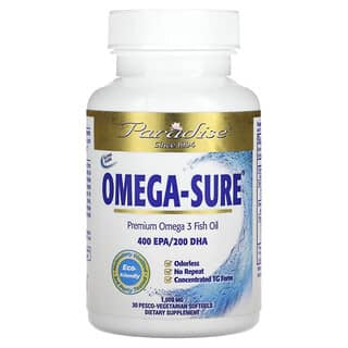 Paradise Herbs, Omega Sure, Premium Omega-3 Fish Oil, 1,000 mg, 30 Pesco Vegetarian Softgels